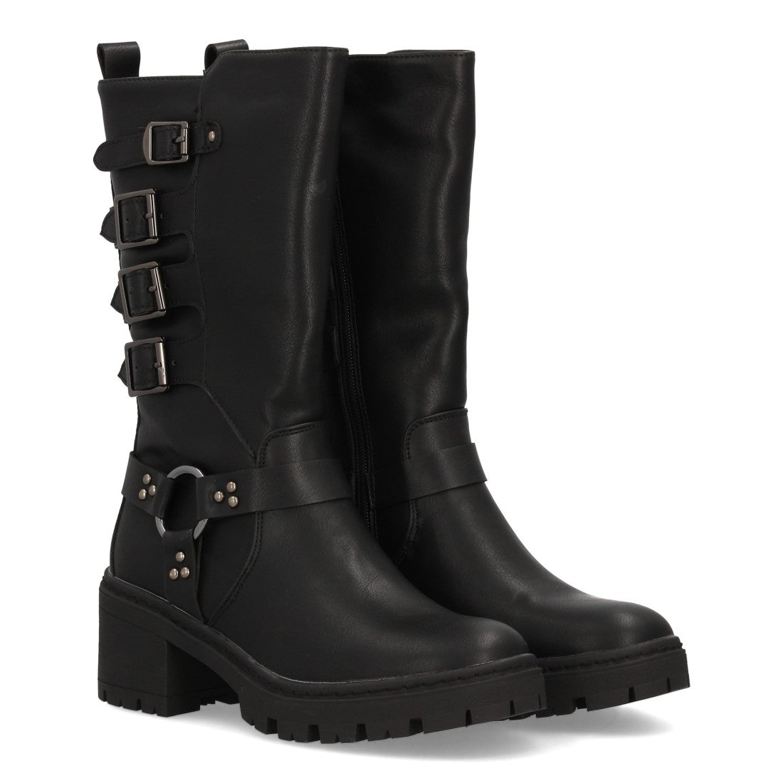 Botas Militares Caña Alta con Hebillas - Negro