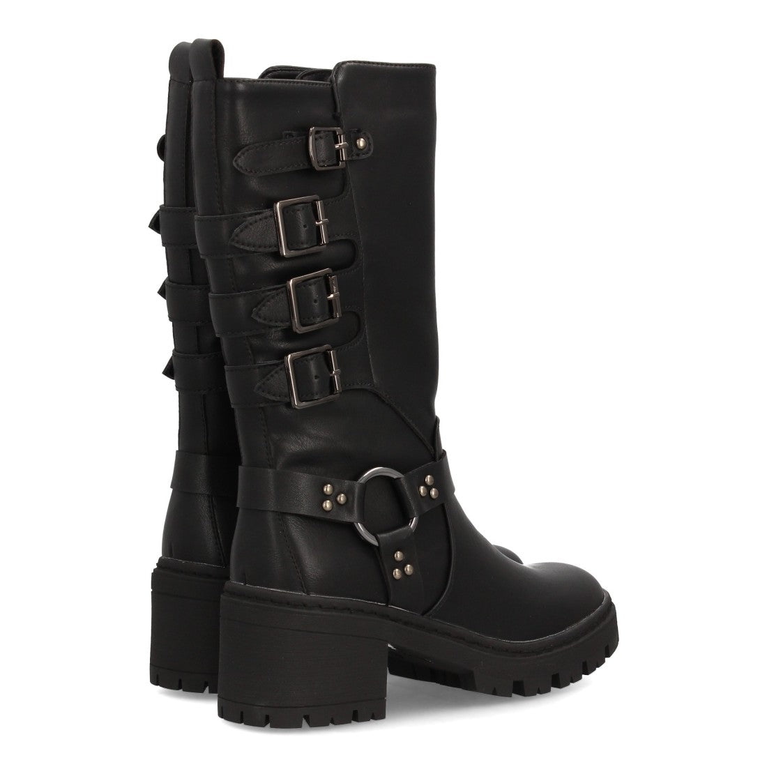 Botas Militares Caña Alta con Hebillas - Negro