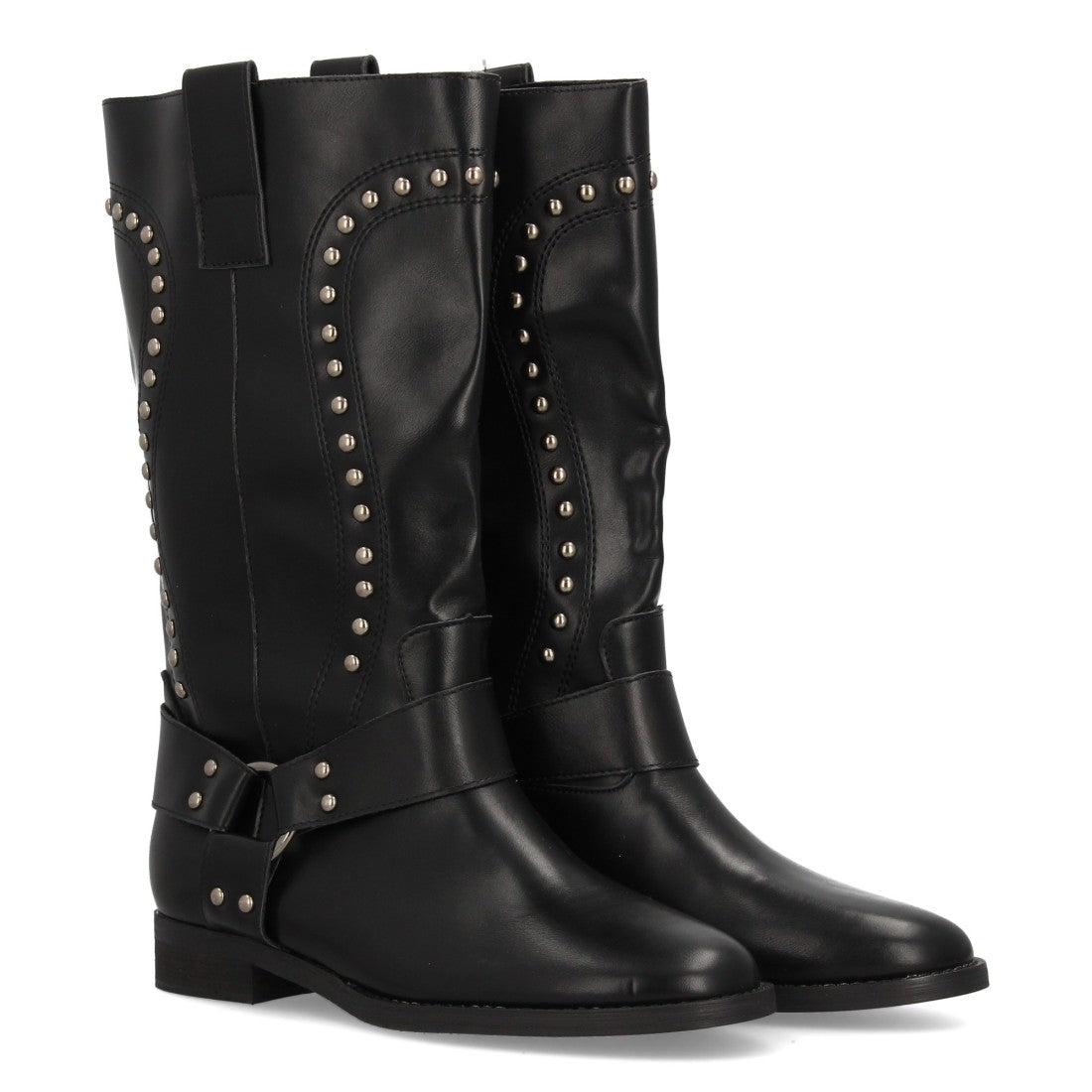 Botas Altas Cowboy Negras con Tachuelas y Arnés