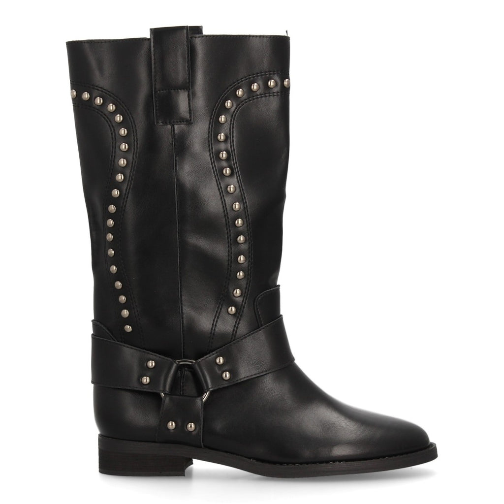 Botas Altas Cowboy Negras con Tachuelas y Arnés