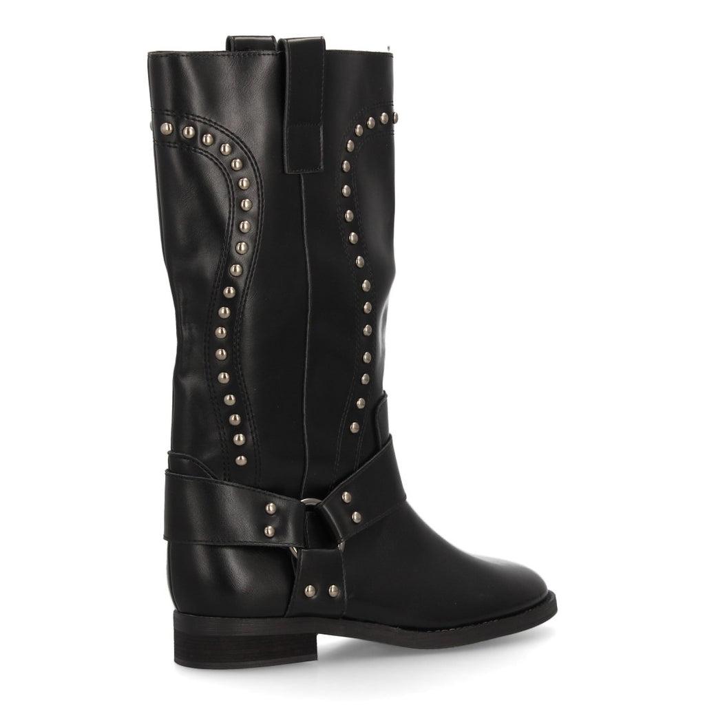 Botas Altas Cowboy Negras con Tachuelas y Arnés
