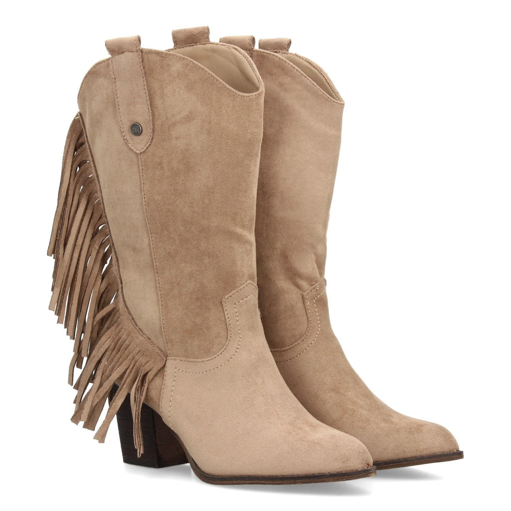 Elegante beigefarbene Stiefel mit Absatz