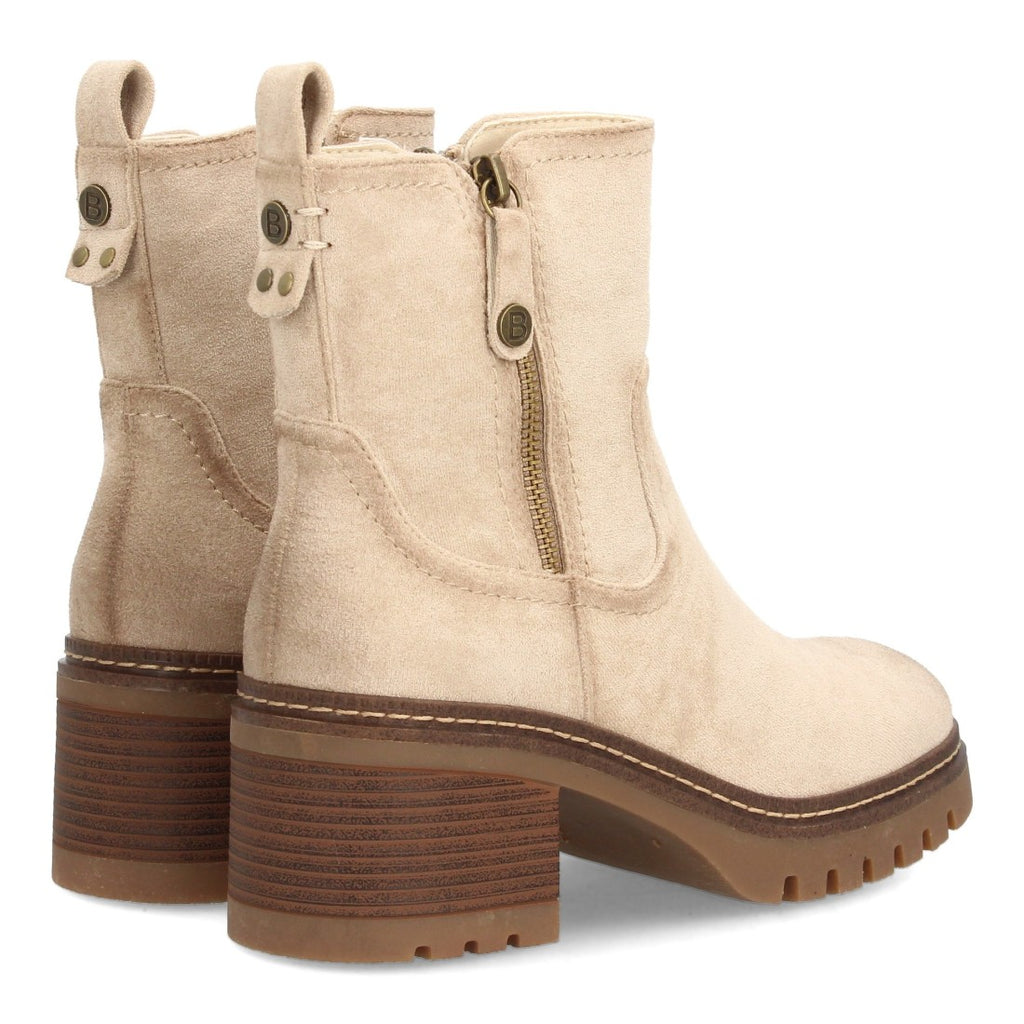 Botines Tacón Ancho Beige con Suela Dentada y Cremallera