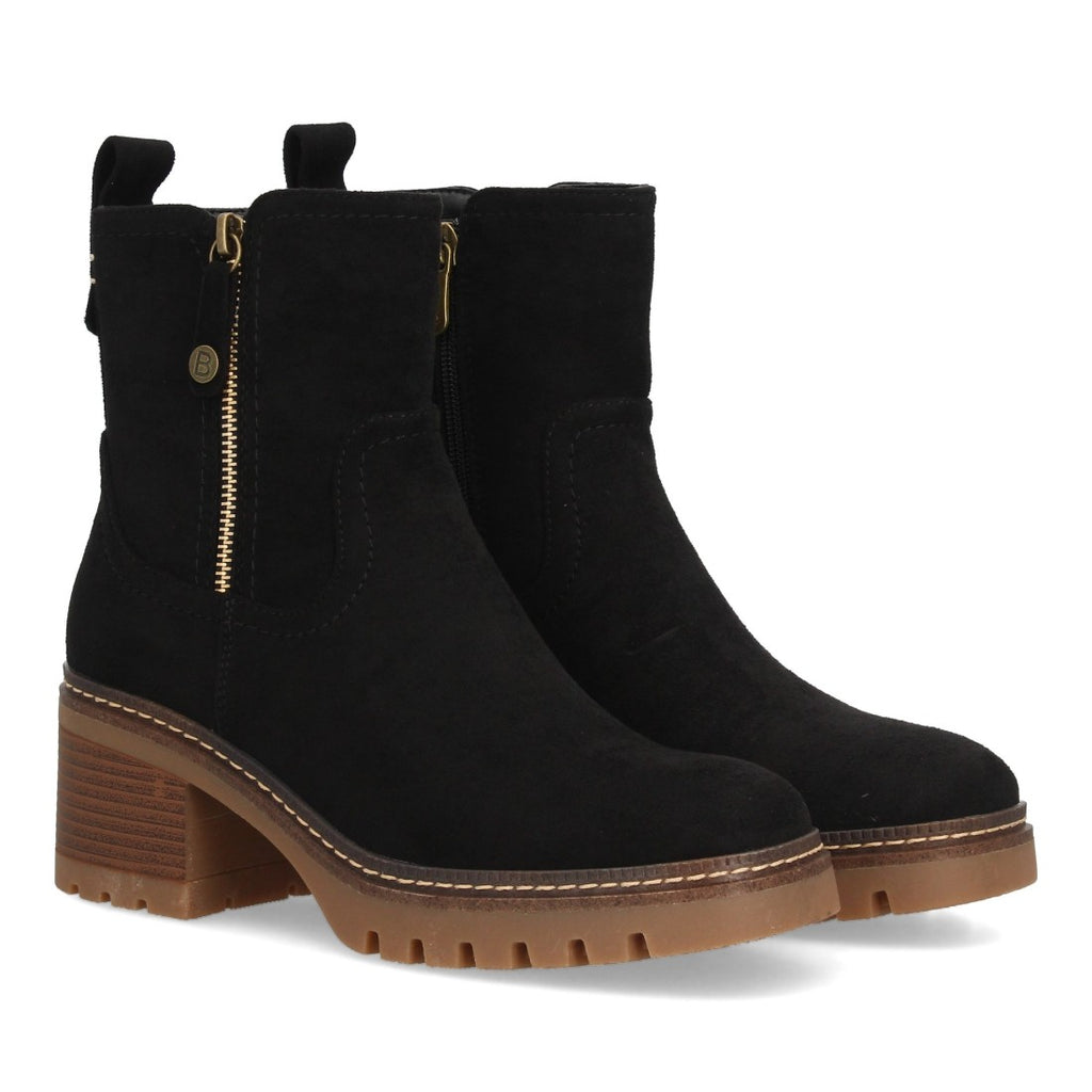 Botines Tacón Ancho Negro con Suela Dentada y Cremallera