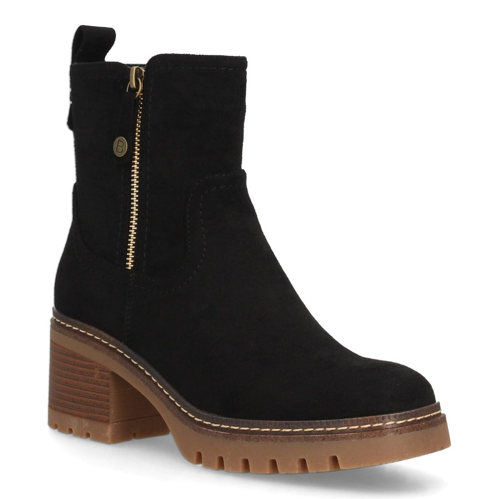 Botines Tacón Ancho Negro con Suela Dentada y Cremallera