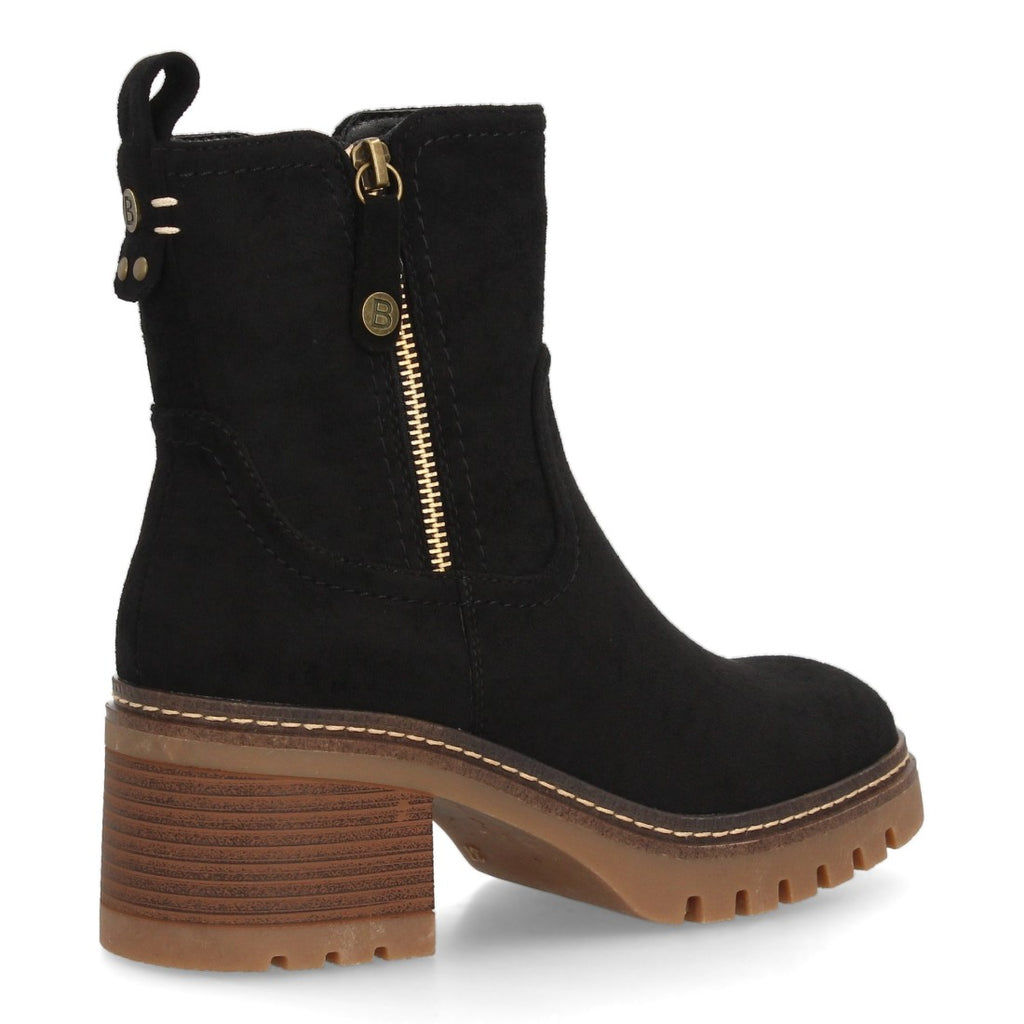 Botines Tacón Ancho Negro con Suela Dentada y Cremallera