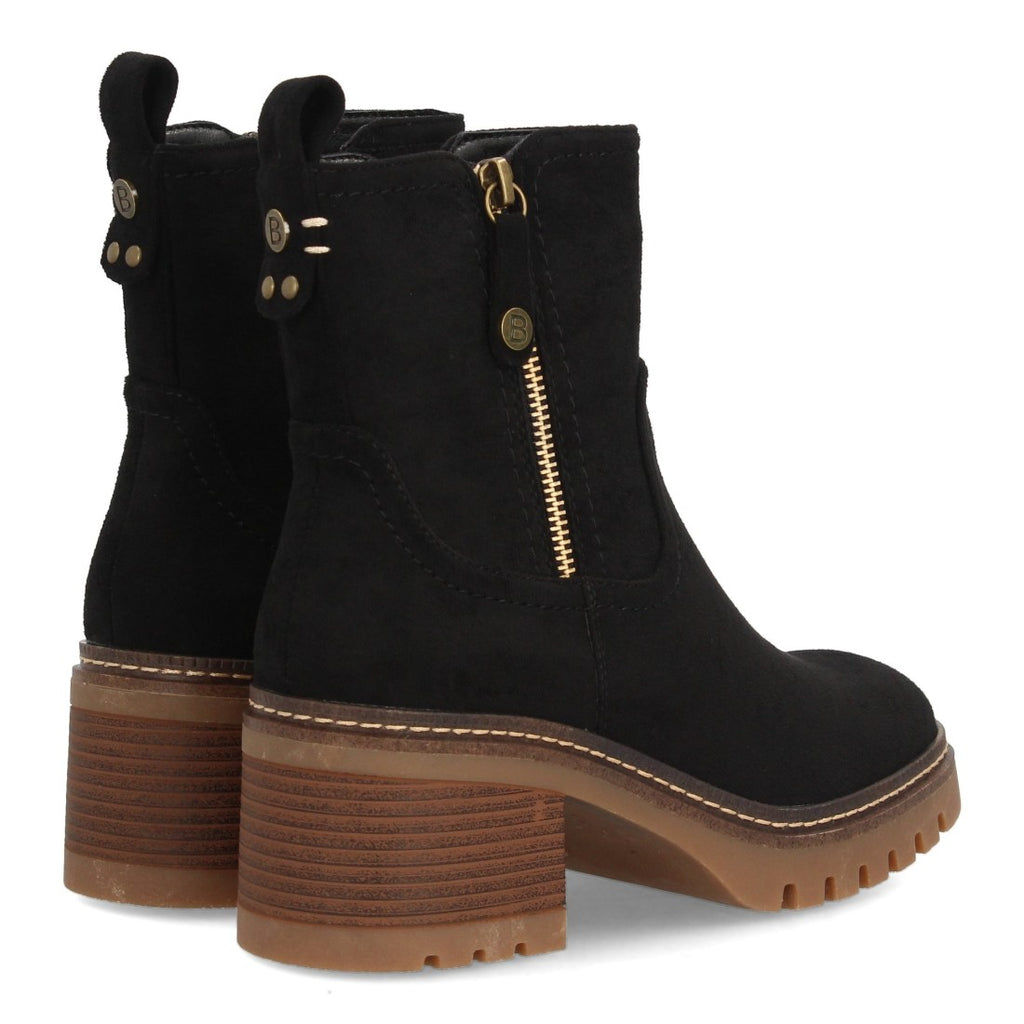 Botines Tacón Ancho Negro con Suela Dentada y Cremallera