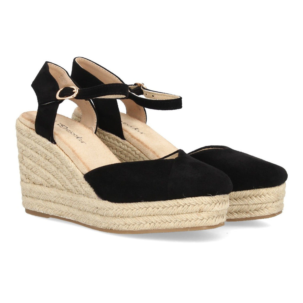 Sandalias Negras Mujer Plataforma Cuña Yute Punta Cerrada Tira Tobillo Elegantes