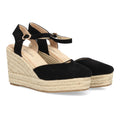 Sandalias Negras Mujer Plataforma Cuña Yute Punta Cerrada Tira Tobillo Elegantes