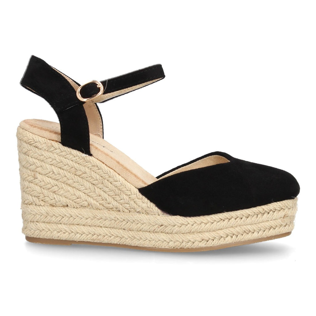 Sandalias Negras Mujer Plataforma Cuña Yute Punta Cerrada Tira Tobillo Elegantes