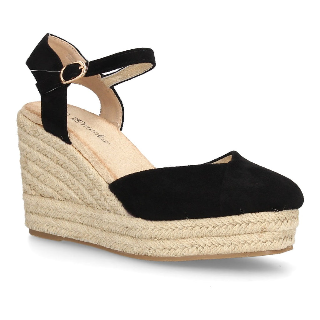 Sandalias Negras Mujer Plataforma Cuña Yute Punta Cerrada Tira Tobillo Elegantes