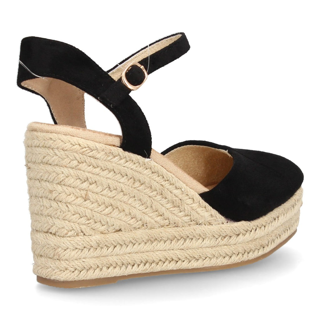 Sandalias Negras Mujer Plataforma Cuña Yute Punta Cerrada Tira Tobillo Elegantes