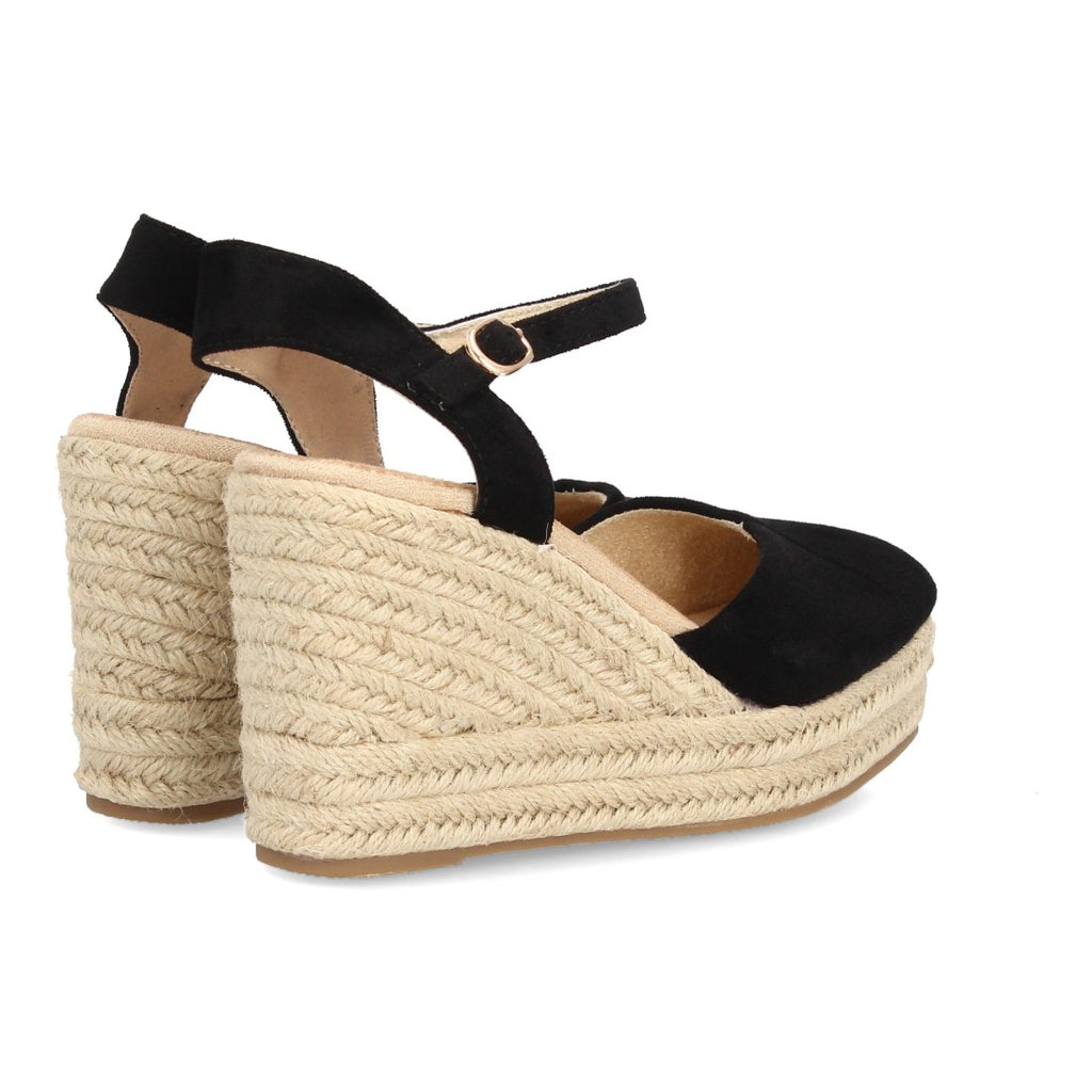 Sandalias Negras Mujer Plataforma Cuña Yute Punta Cerrada Tira Tobillo Elegantes