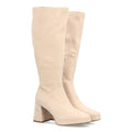 Botas con Tacón Grueso, Plataforma y Caña Ajustada - Beige