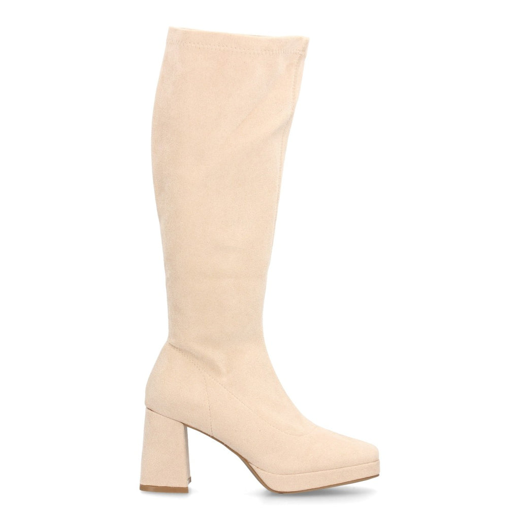 Botas con Tacón Grueso, Plataforma y Caña Ajustada - Beige