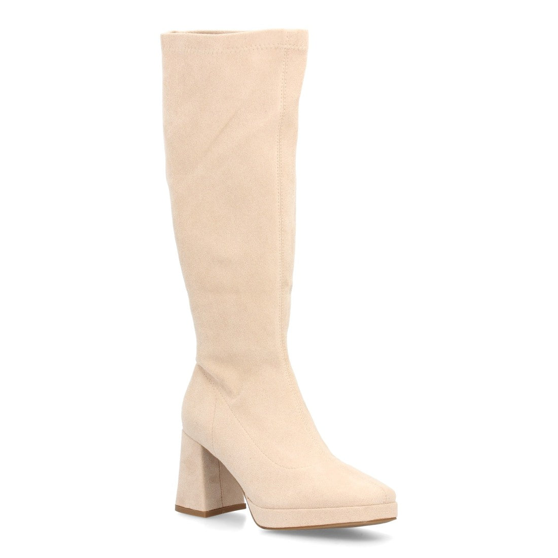 Botas con Tacón Grueso, Plataforma y Caña Ajustada - Beige