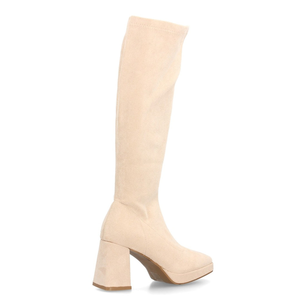 Botas con Tacón Grueso, Plataforma y Caña Ajustada - Beige