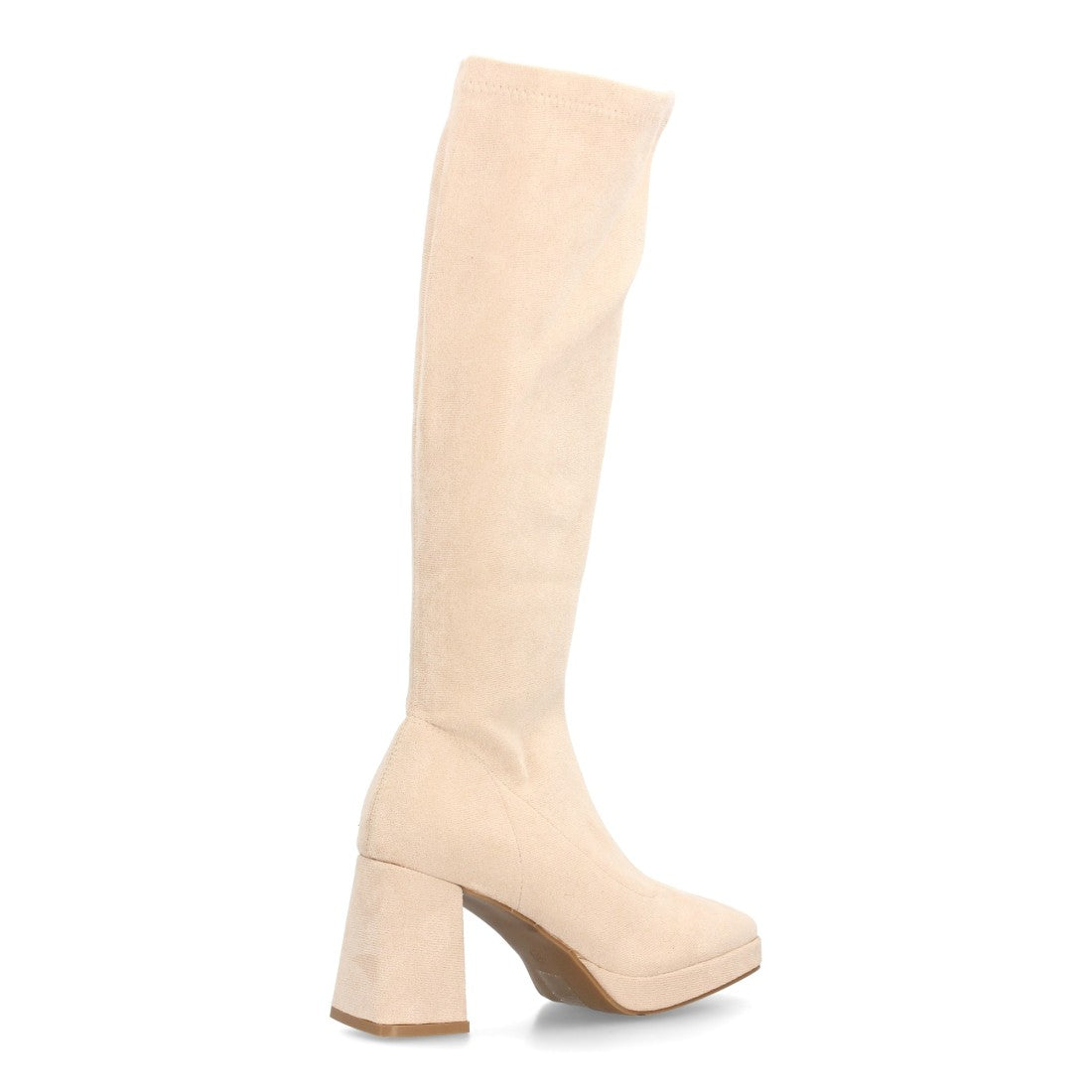 Botas con Tacón Grueso, Plataforma y Caña Ajustada - Beige