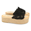 Sandalias Negras Mujer Planas Yute Cordones Entrelazados