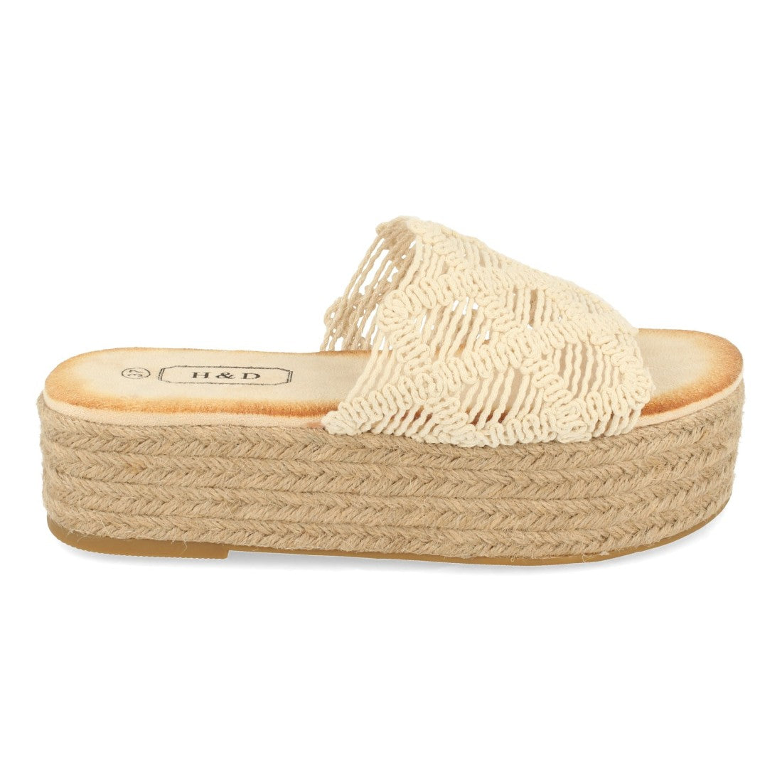 Sandalias Beige Mujer Planas Yute Cordones Entrelazados