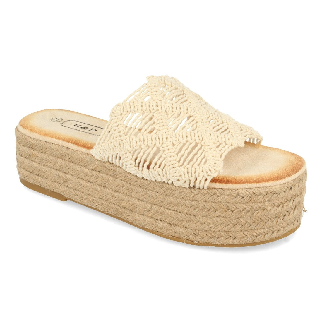 Sandalias Beige Mujer Planas Yute Cordones Entrelazados