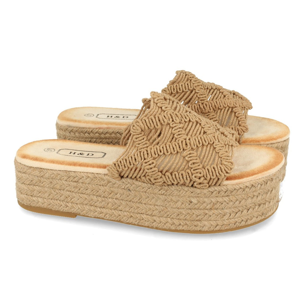 Sandalias Marrones Mujer Planas Yute Cordones Entrelazados