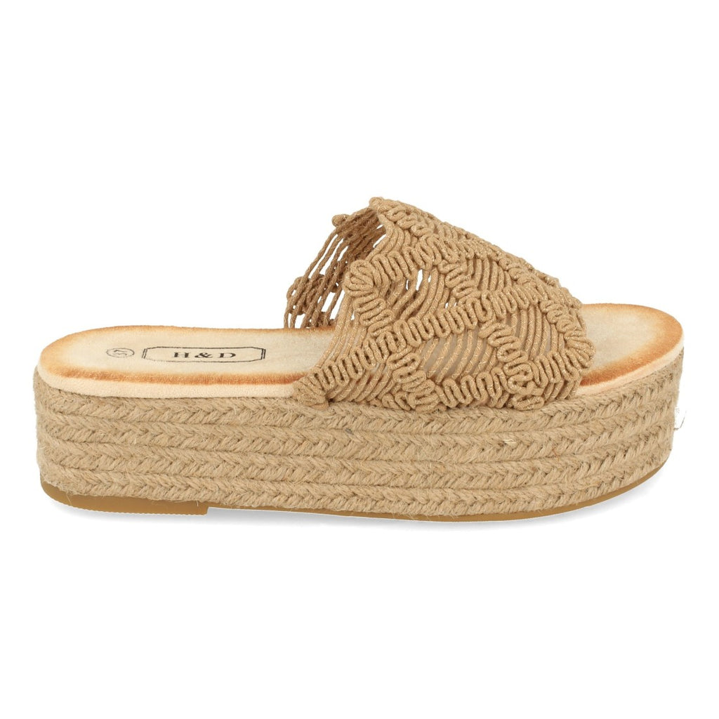 Sandalias Marrones Mujer Planas Yute Cordones Entrelazados