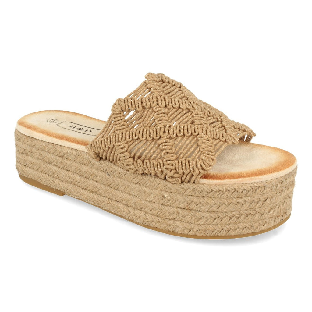 Sandalias Marrones Mujer Planas Yute Cordones Entrelazados