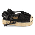 Sandalias Negras Mujer Planas Yute Rafia Cordones