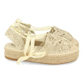 Sandalias Beige Mujer Planas Yute Rafia Cordones