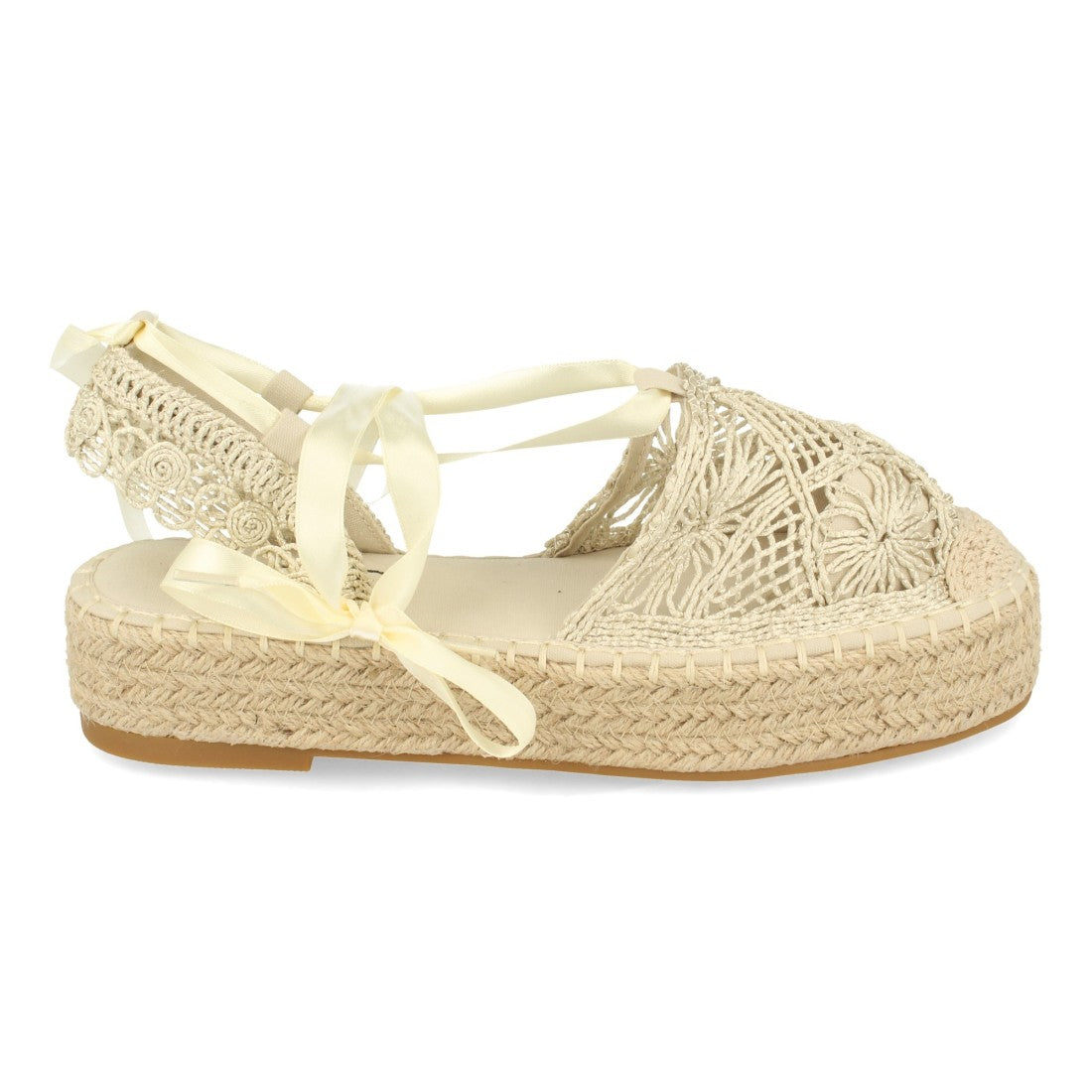 Sandalias Beige Mujer Planas Yute Rafia Cordones