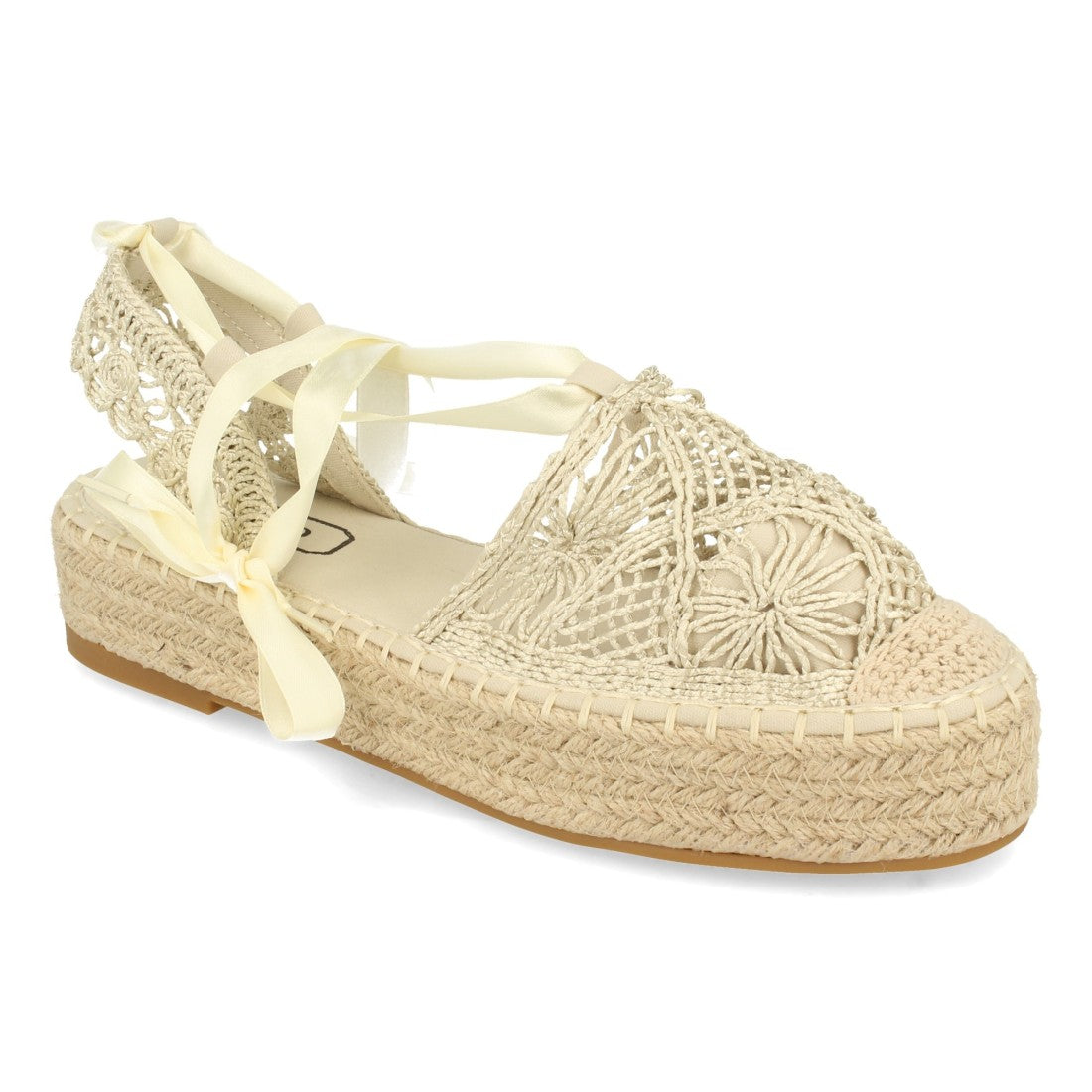 Sandalias Beige Mujer Planas Yute Rafia Cordones