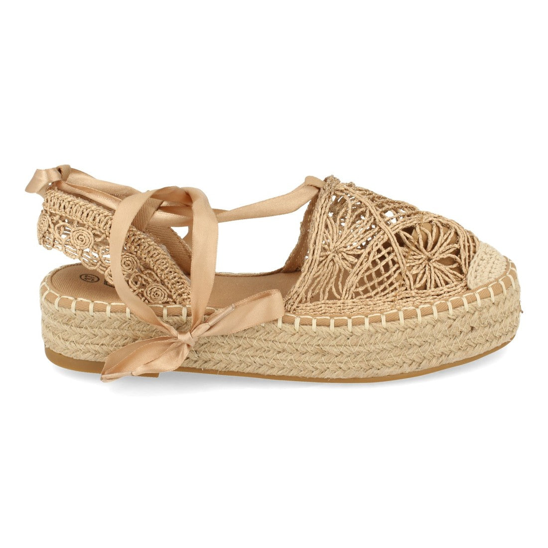 Sandalias Doradas Mujer Planas Yute Rafia Cordones