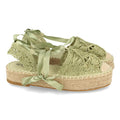 Sandalias Verdes Mujer Planas Yute Rafia Cordones