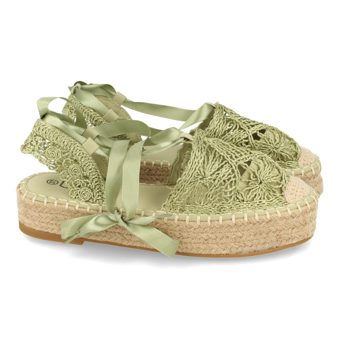 Sandalias Verdes Mujer Planas Yute Rafia Cordones