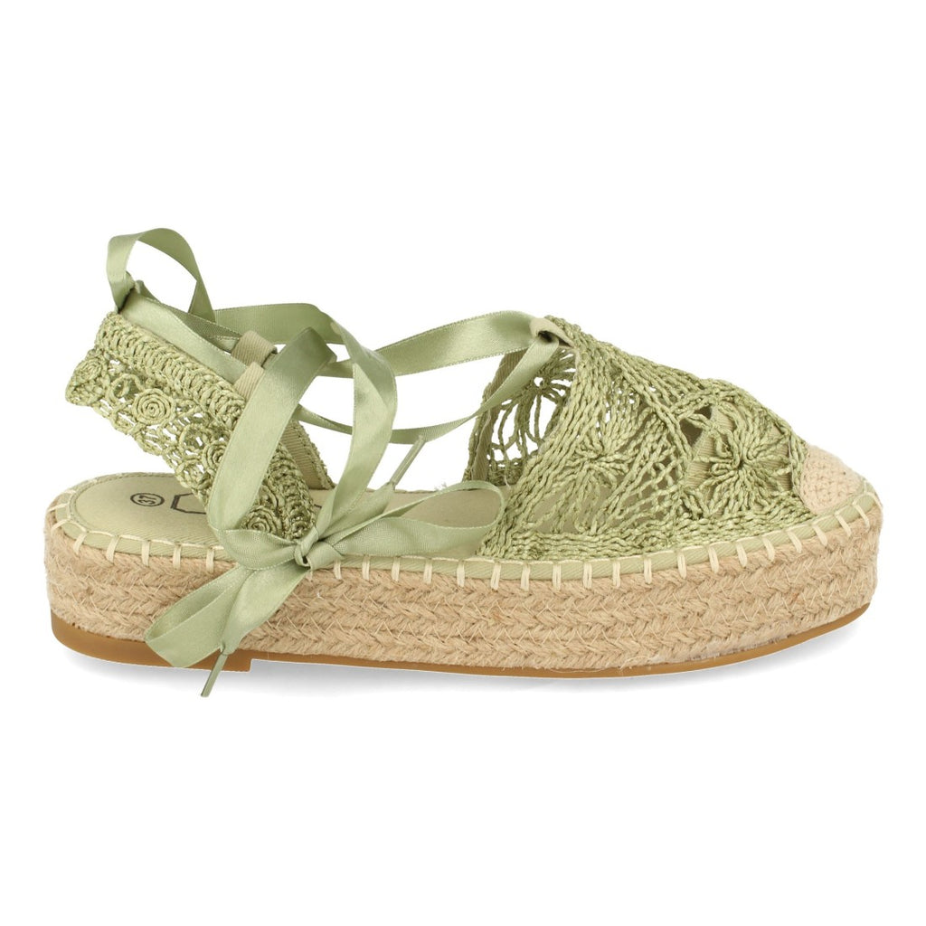 Sandalias Verdes Mujer Planas Yute Rafia Cordones