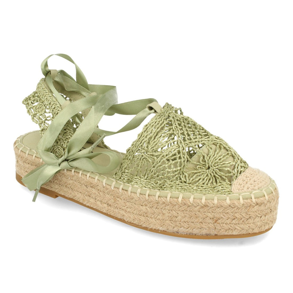 Sandalias Verdes Mujer Planas Yute Rafia Cordones