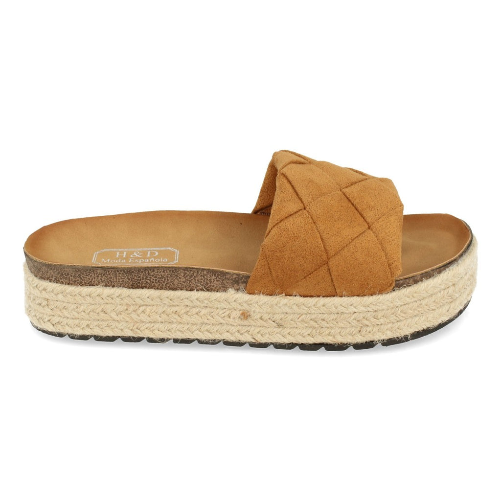 Sandalias Camel Mujer Planas Yute Cuadros Anatómicas