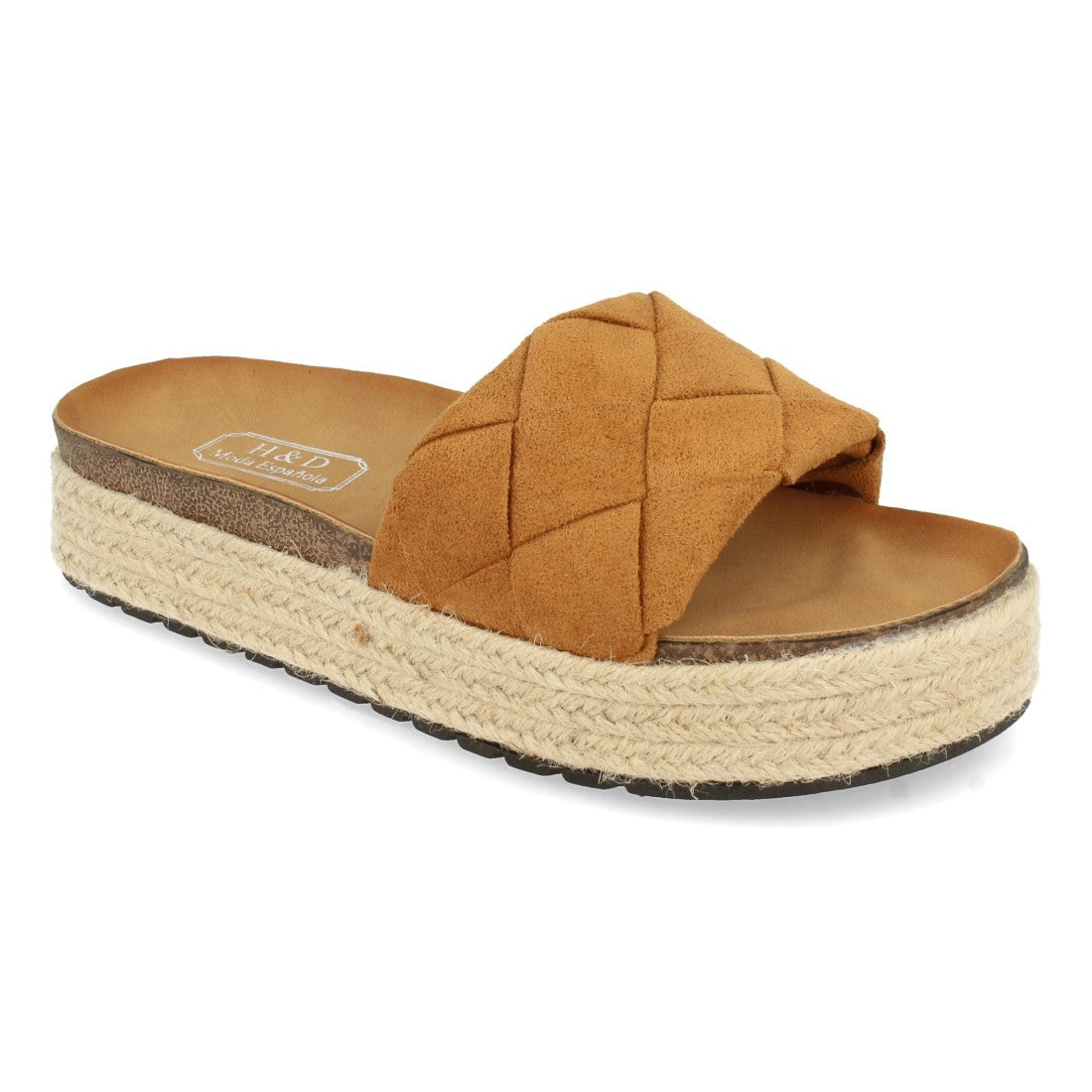 Sandalias Camel Mujer Planas Yute Cuadros Anatómicas
