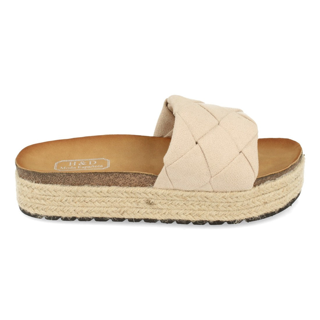 Sandalias Beige Mujer Planas Yute Cuadros Anatómicas