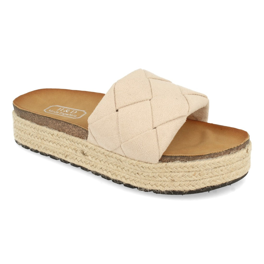 Sandalias Beige Mujer Planas Yute Cuadros Anatómicas