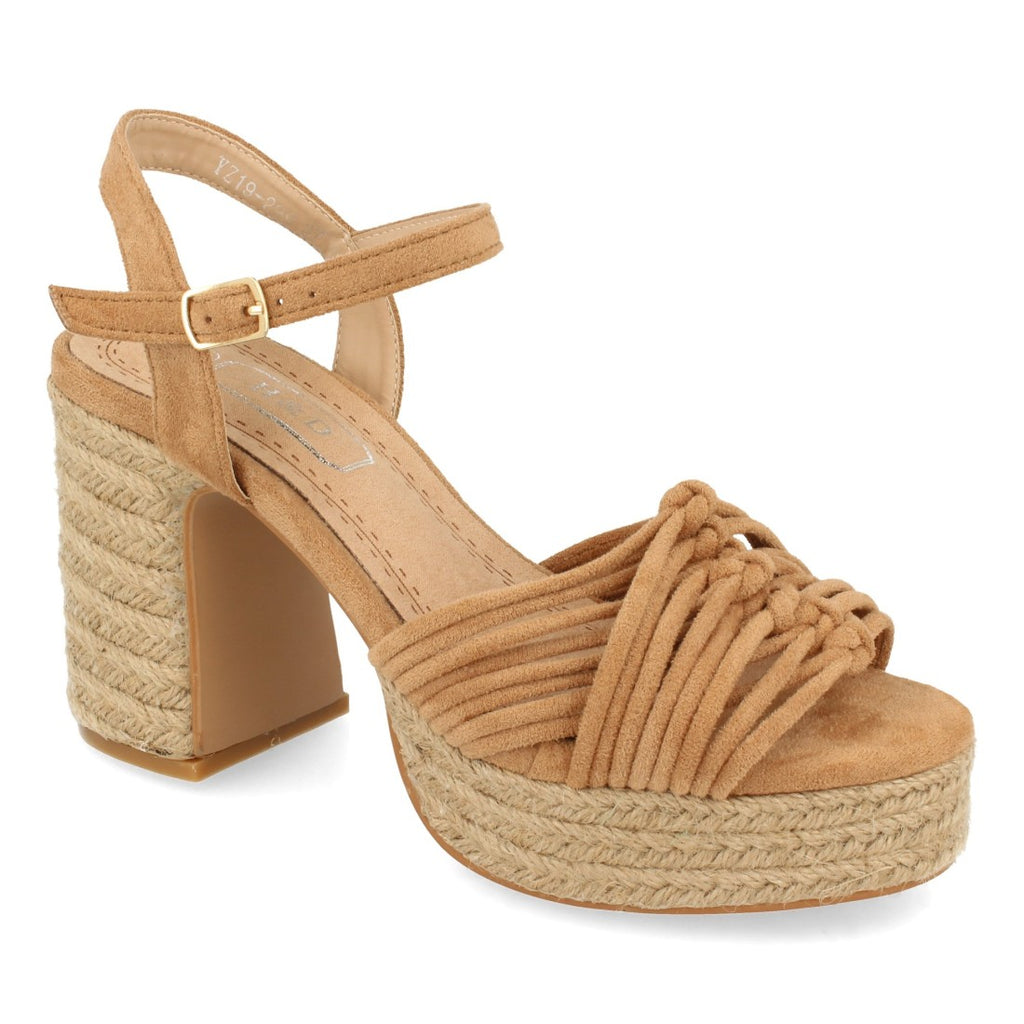 Sandalias Marrones Mujer Tacón Yute Cordones Cómodas