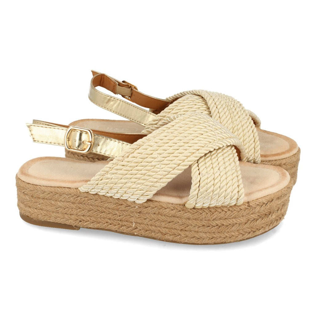 Sandalias Doradas Mujer Planas Yute Palas Cruzadas