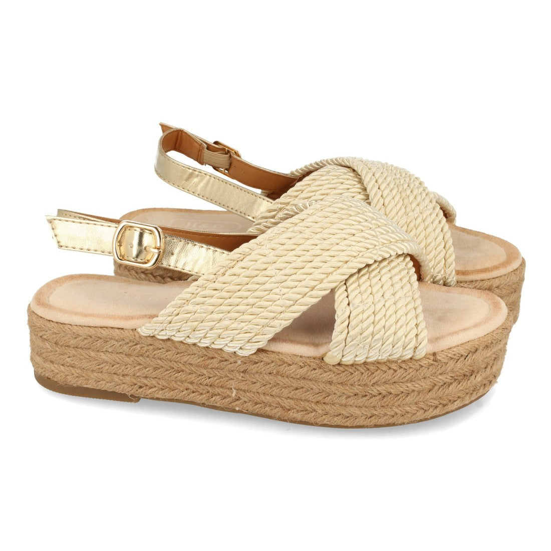 Sandalias Doradas Mujer Planas Yute Palas Cruzadas