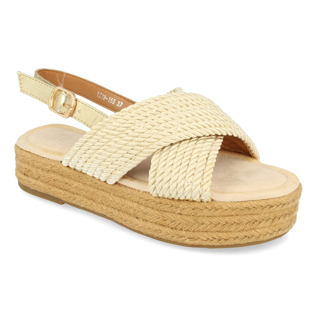 Sandalias Doradas Mujer Planas Yute Palas Cruzadas