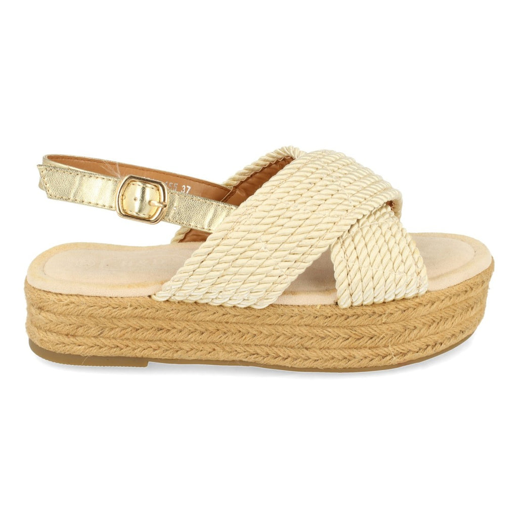 Sandalias Doradas Mujer Planas Yute Palas Cruzadas