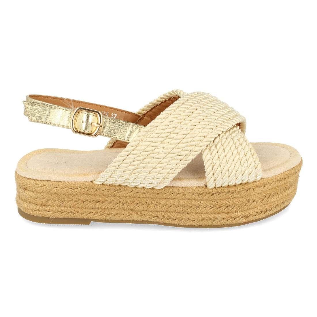 Sandalias Doradas Mujer Planas Yute Palas Cruzadas