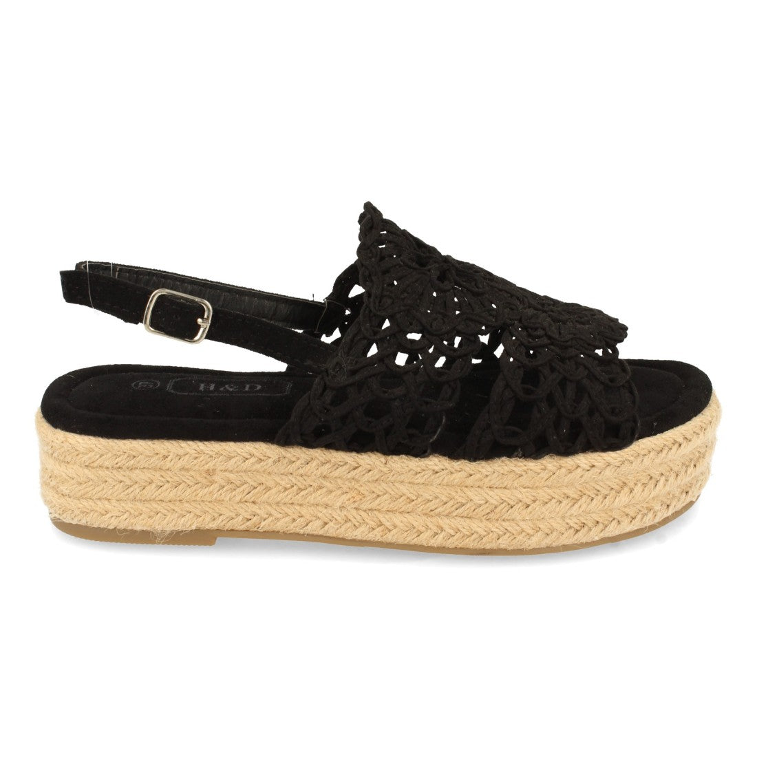 Sandalias Negras Mujer Planas Yute Rafia Hebilla Cómodas