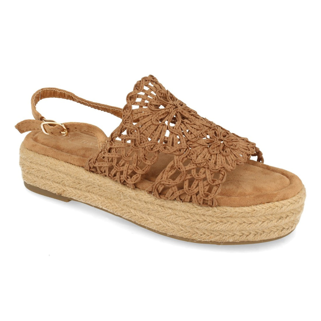 Sandalias Marrones Mujer Planas Yute Rafia Hebilla Cómodas