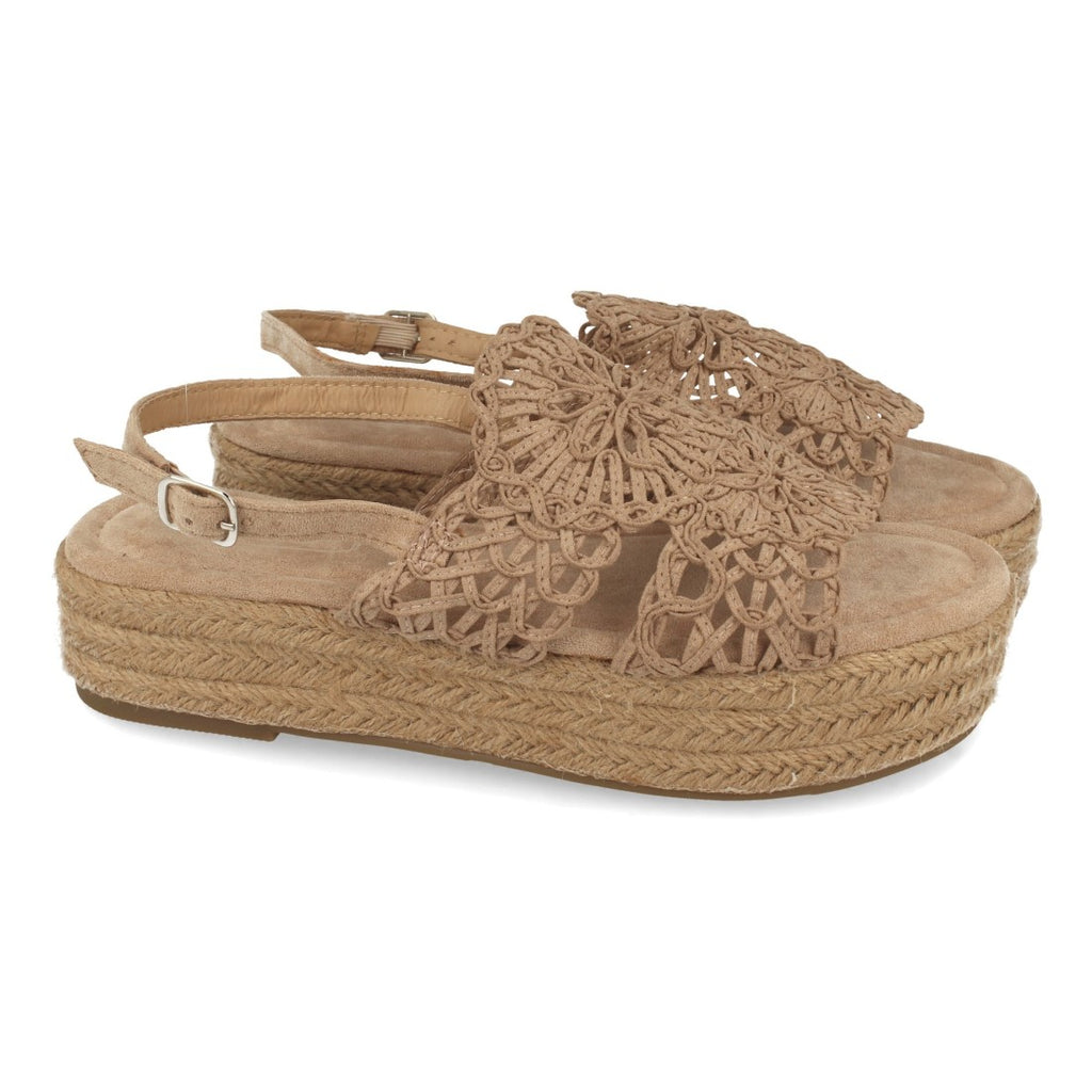 Sandalias Beige Mujer Planas Yute Rafia Hebilla Cómodas